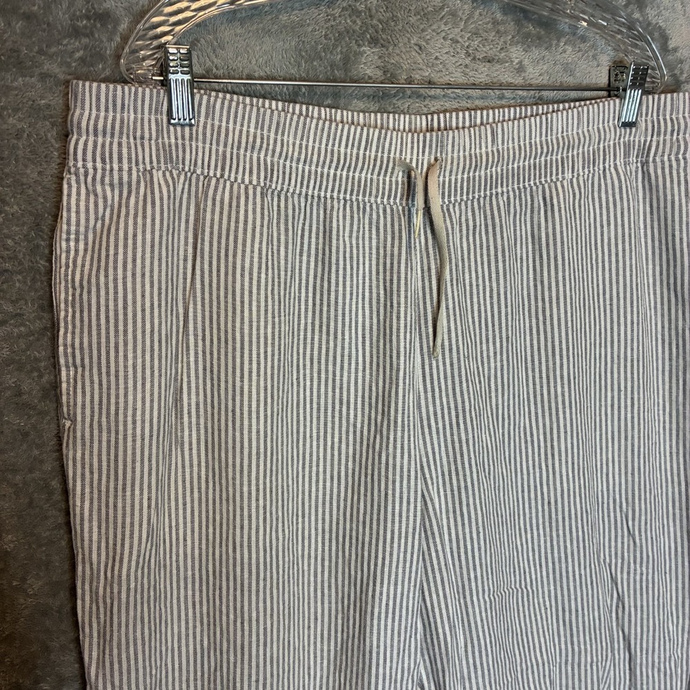 Old Navy Womens High Rise Straight Linen Blend Pants XL Tall Striped Coastal